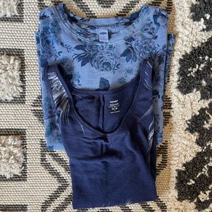 2 Old Navy shirts, Floral T-shirt and Feather Tank Top